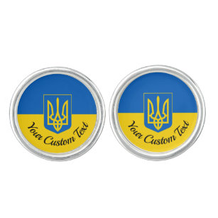 Ukrainian flag with coat of arms and custom text c cufflinks