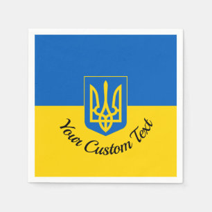 Ukrainian flag with coat of arms and custom text napkin