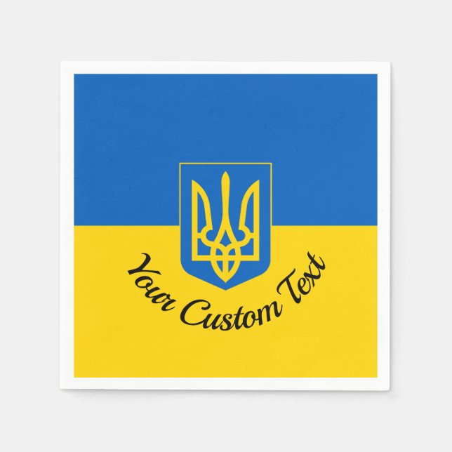 Ukrainian flag with coat of arms and custom text napkin (Front)