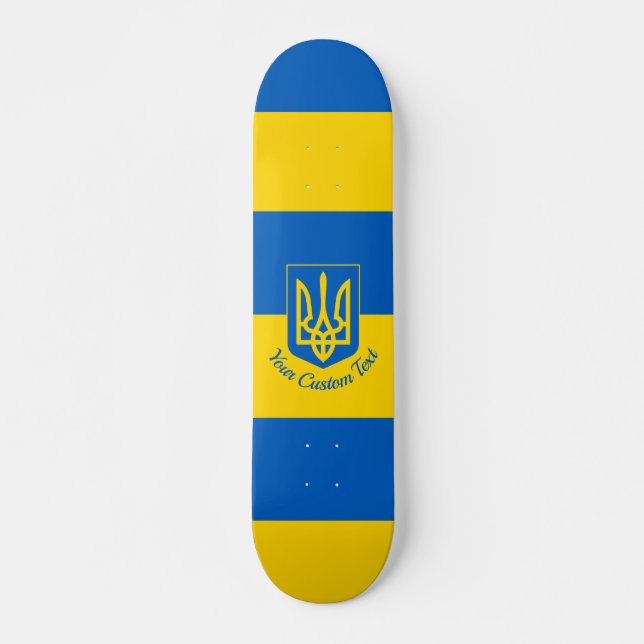 Ukrainian flag with coat of arms and custom text skateboard (Front)