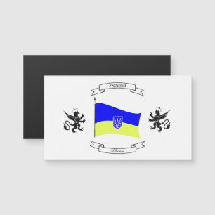 Ukrainian flag with coat of arms and lions
