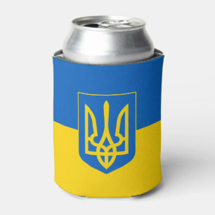 Ukrainian flag with coat of arms can cooler