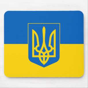 Ukrainian flag with coat of arms mouse pad