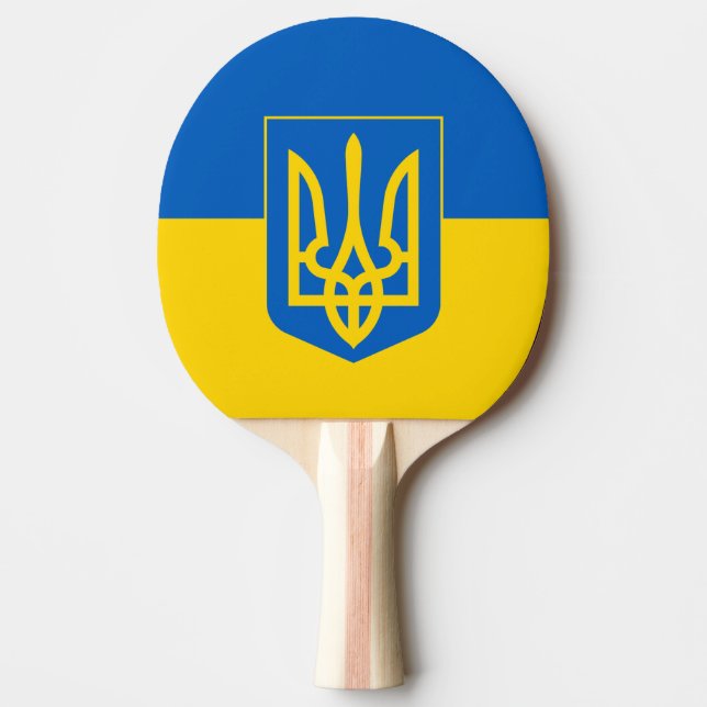 Ukrainian flag with coat of arms ping pong paddle (Front)