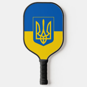 Ukrainian flag with the coat of arms pickleball paddle