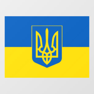 Ukrainian flag with the Trident Coat of Arms.