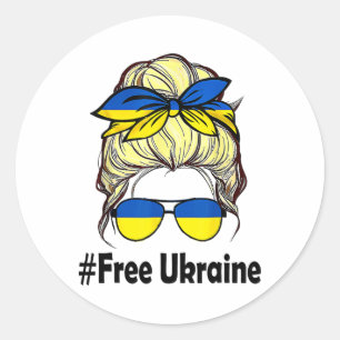 Ukrainian Flag Women Messy Bun Free Ukraine Classic Round Sticker