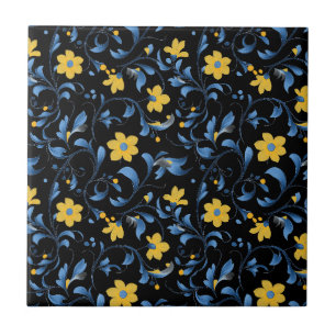 Ukrainian floral folk art motifs  tile