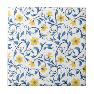 Ukrainian floral folk art motifs  tile