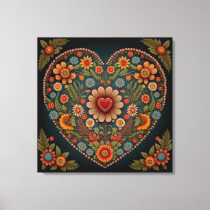Ukrainian Folk Art - Inspired Heart in Multi Colou Canvas Print