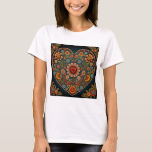 Ukrainian Folk Art - Inspired Heart, Multi Colours T-Shirt