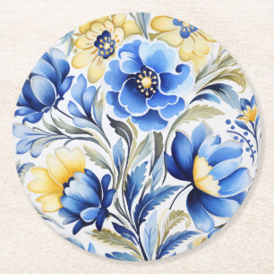 Ukrainian folk art pattern round paper coaster