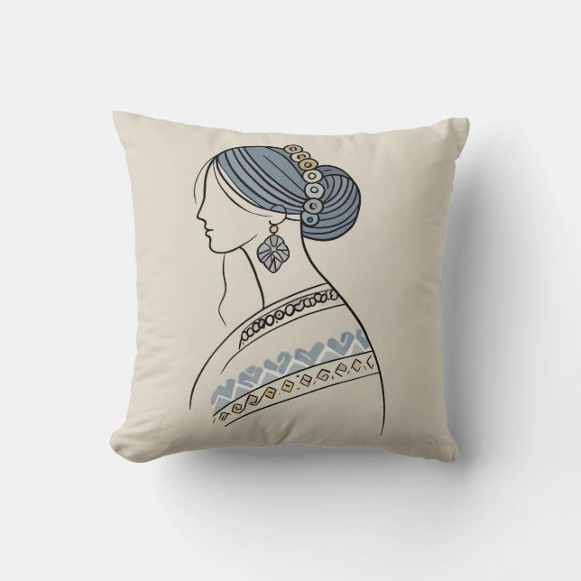 Ukrainian Folk Art Throw Pillow | Line Art (Front)