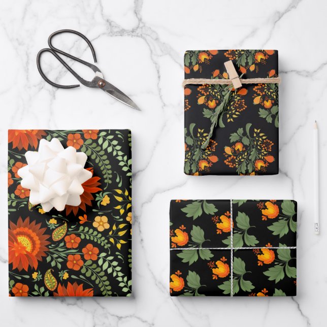 Ukrainian folk floral pattern. Ukraine Wrapping Paper Sheet (Front)