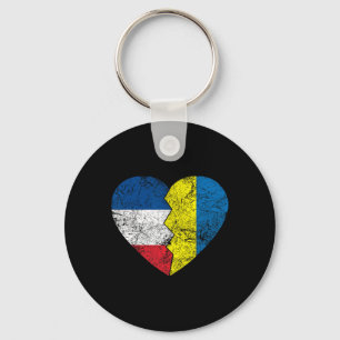 Ukrainian French Flags Heart France Ukraine Roots  Key Ring