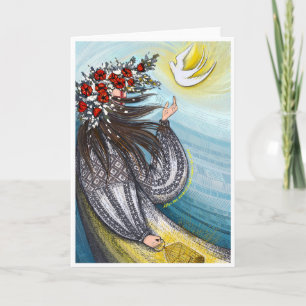 Ukrainian Girl and Peace Bird Flat Thank You Card