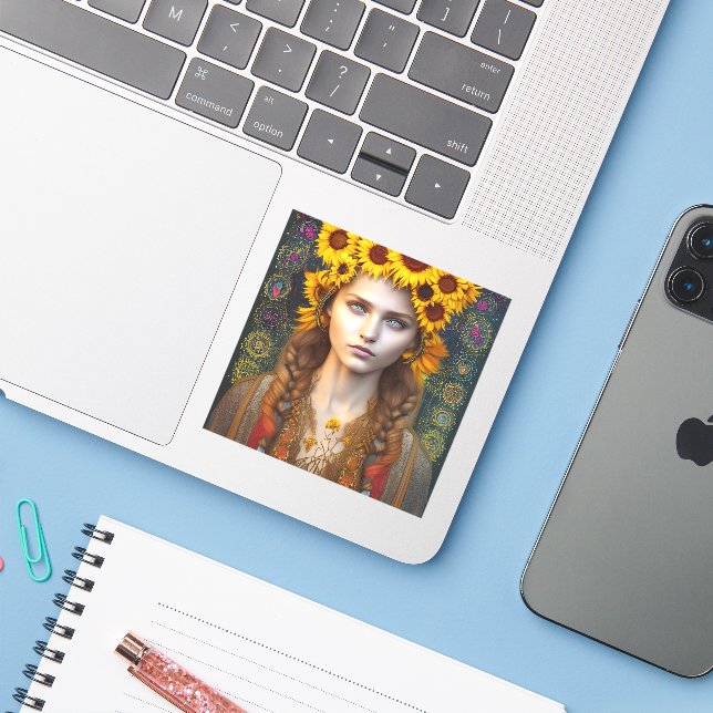 Ukrainian Girl of Amulets & Sunflowers  (Laptop w/ iPhone)