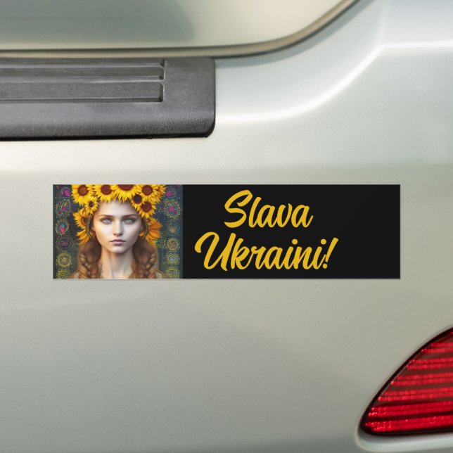 Ukrainian Girl of Amulets & Sunflowers  Bumper Sticker (On Car)