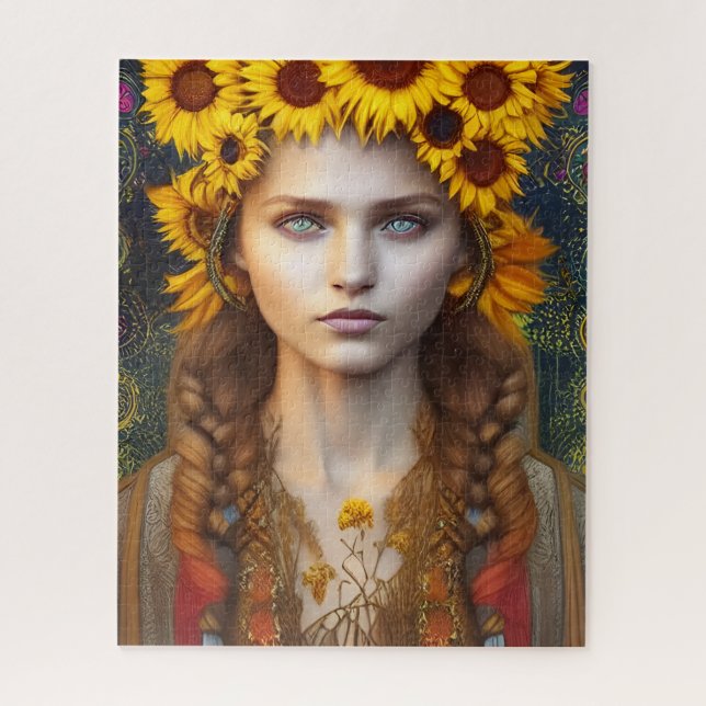 Ukrainian Girl of Amulets & Sunflowers  Jigsaw Puzzle (Vertical)