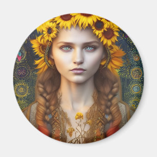 Ukrainian Girl of Amulets & Sunflowers Magnet
