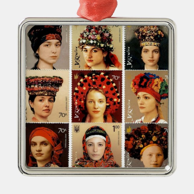 Ukrainian Headdresses Metal Tree Decoration (Front)