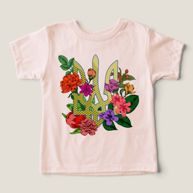 Ukrainian heraldry trident tryzub blooming flowers (Design Front)