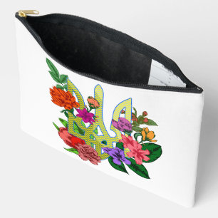 Ukrainian heraldry trident tryzub blooming flowers accessory pouch