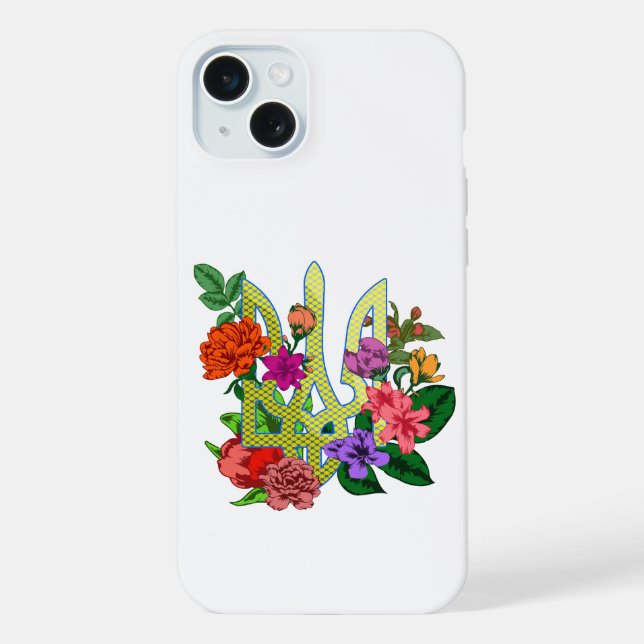 Ukrainian heraldry trident tryzub blooming flowers iPhone case (Back)