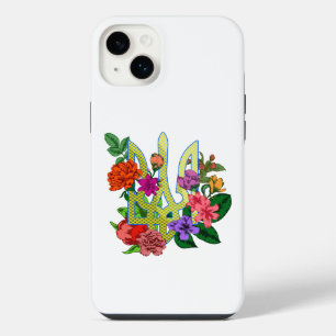 Ukrainian heraldry trident tryzub blooming flowers iPhone 14 plus case