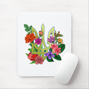Ukrainian heraldry trident tryzub blooming flowers mouse pad