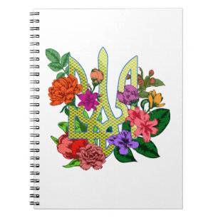 Ukrainian heraldry trident tryzub blooming flowers notebook