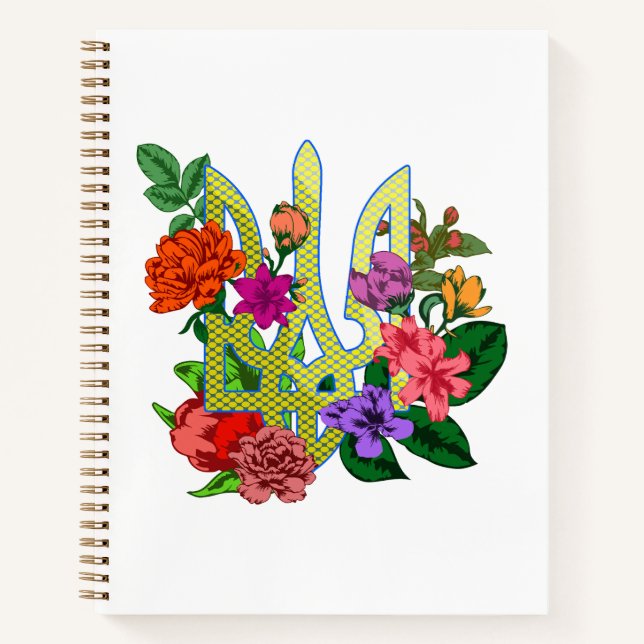Ukrainian heraldry trident tryzub blooming flowers notebook (Front)