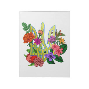 Ukrainian heraldry trident tryzub blooming flowers notepad