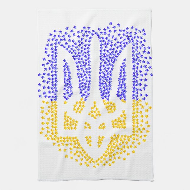 Ukrainian heraldry trident tryzub scattering stars tea towel (Vertical)
