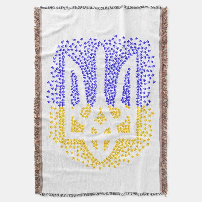 Ukrainian heraldry trident tryzub scattering stars throw blanket (Front Vertical)
