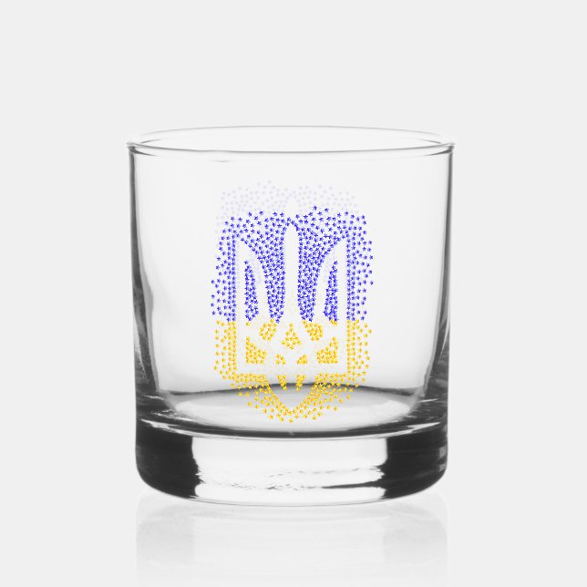 Ukrainian heraldry trident tryzub scattering stars whiskey glass (Front)