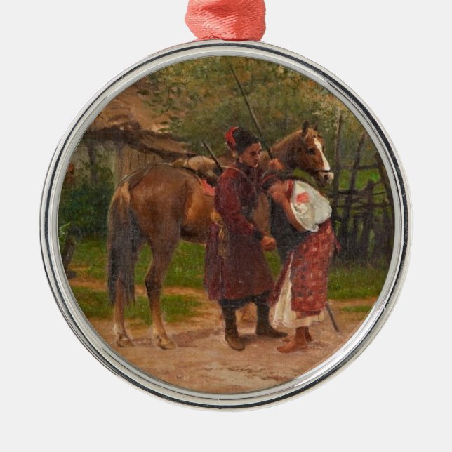 Ukrainian Kozak with Weeping Girl Metal Tree Decoration (Front)