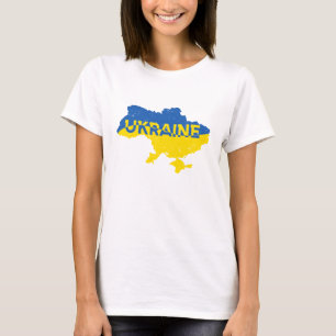 Ukrainian map blue/yellow colour text Ukraine T-Shirt