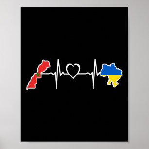 Ukrainian Moroccan Flag - Ukraine Morocco Heartbea Poster
