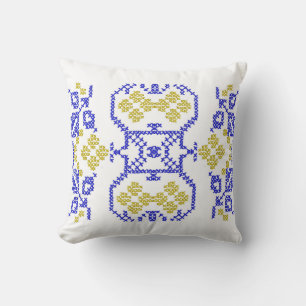 Ukrainian motive. Folk embroidery yellow blue Thro Cushion