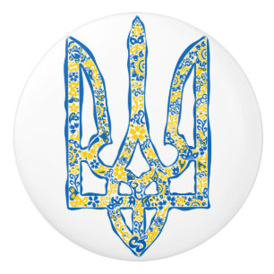 Ukrainian national emblem trident tryzub ethnical ceramic knob