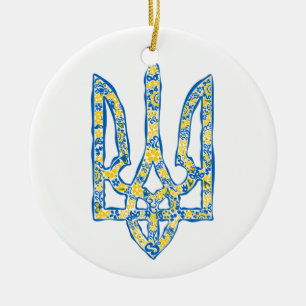 Ukrainian national emblem trident tryzub ethnical ceramic tree decoration