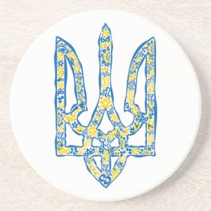 Ukrainian national emblem trident tryzub ethnical coaster