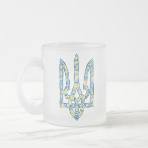 Ukrainian national emblem trident tryzub ethnical frosted glass coffee mug