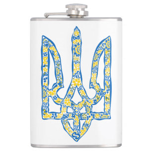 Ukrainian national emblem trident tryzub ethnical hip flask