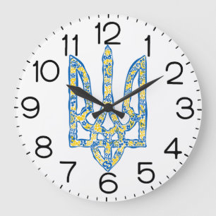 Ukrainian national emblem trident tryzub ethnical large clock