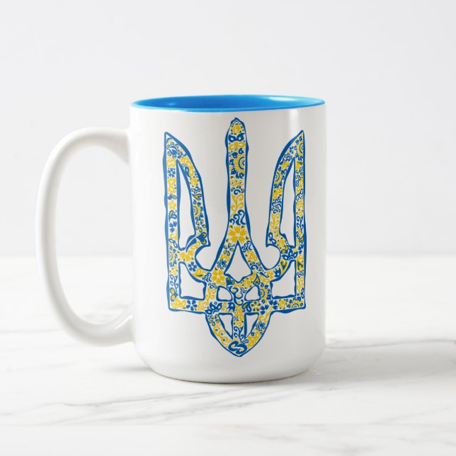 Ukrainian national emblem trident tryzub ethnical Two-Tone coffee mug (Left)