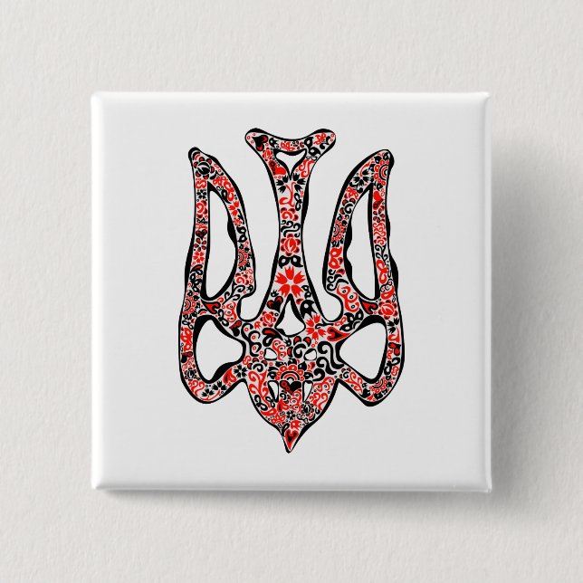 Ukrainian national emblem trident tryzub stylised 15 cm square badge (Front)