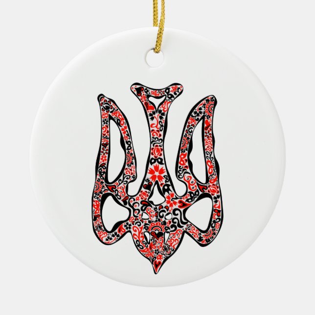 Ukrainian national emblem trident tryzub stylised ceramic tree decoration (Front)