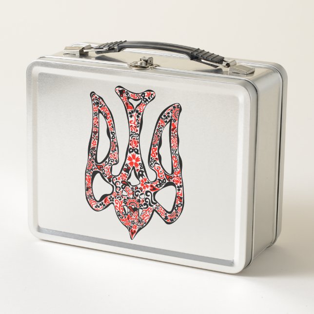 Ukrainian national emblem trident tryzub stylised metal lunch box (Front)